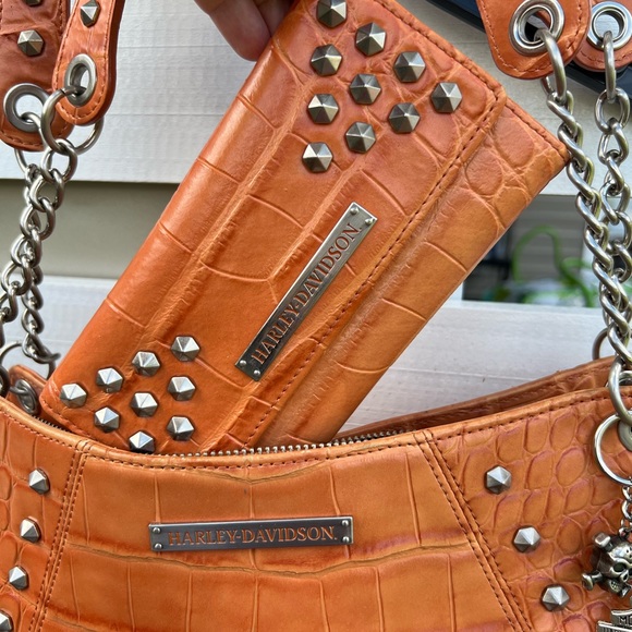 Harley-Davidson Handbags - Harley Davidson Womens Orange Hammered Croco Bag Purse and Wallet